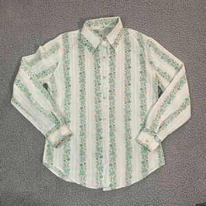 Vintage Button Up Women’s Shirt Long Sleeve Stripe Floral 34